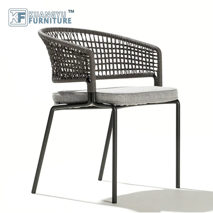 Medium Brown Rattan Indoor-Outdoor Restaurant Stack Chair Garden Outdoor Metal Wicker Chair