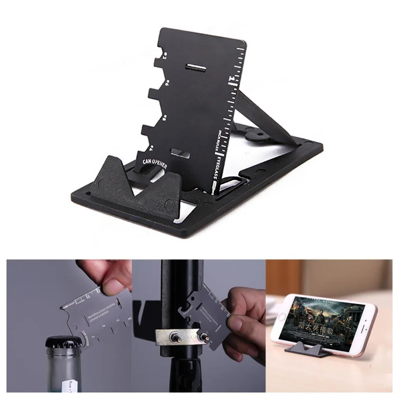 3 In 1 EDC Mini Card Knife Multifunctional Folding Phone Bracket Bottle Opener Tool Kits