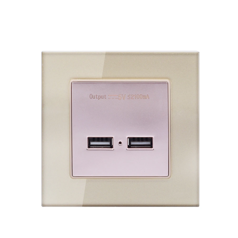 Smartdust Glass Panel 5V 2.1A Furniture Multi Wall Mount 2 USB Power Port Charge Socket