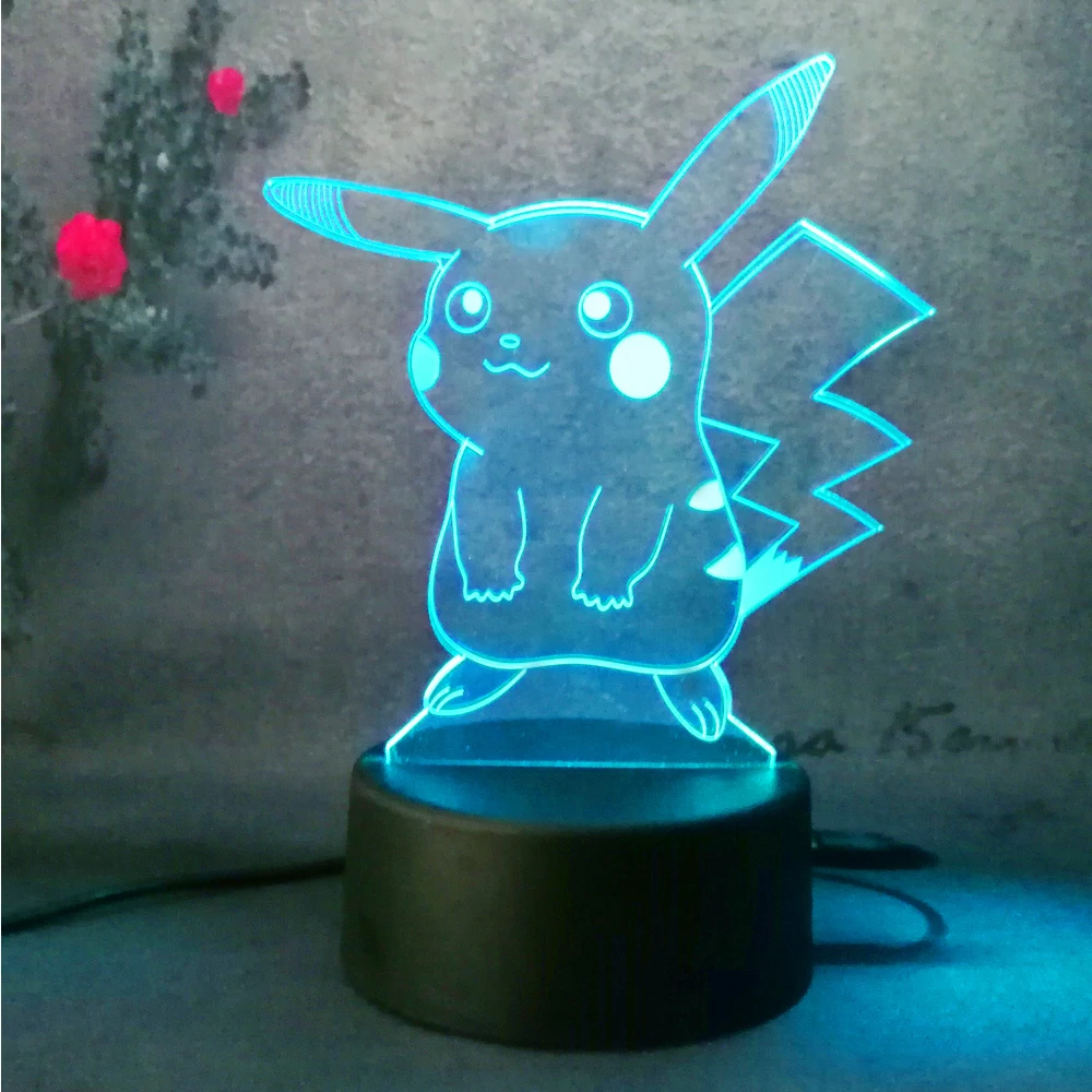 Lovely pokemon pikachu 7 color change Touch base bedside night light 3D USB baby sleep lighting lamp Birthday Xmas kid best gift