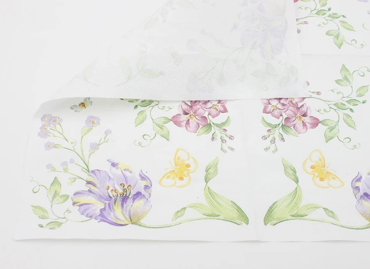 Floral Paper Napkin With Bee Flower Para Festas & Party Tissue Napkin Supply Decoration 33cm*33cm