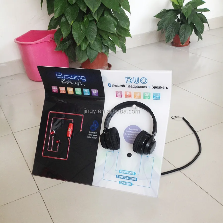 Factory custom white store counter exhibition pmma plexiglass speaker holder stand acrylic blueteeth headphone display stand