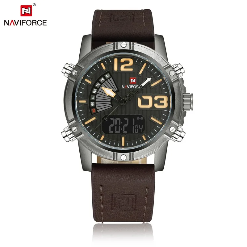 Men sport watches NAVIFORCE 9095 dual display watch for men digital analog Electronic quartz watches 30M waterproof red clock