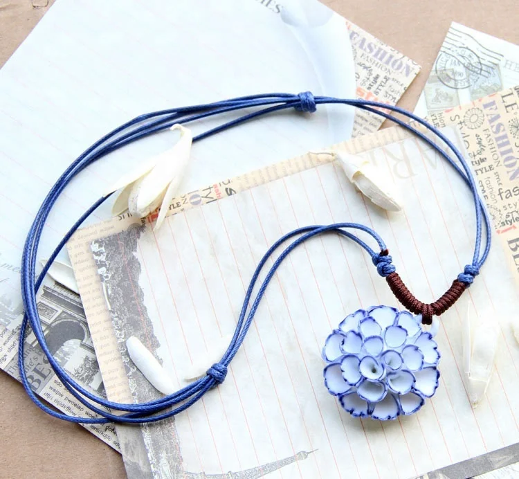 Porcelain Jewelry Chinese ceramic pendant flower necklace for women