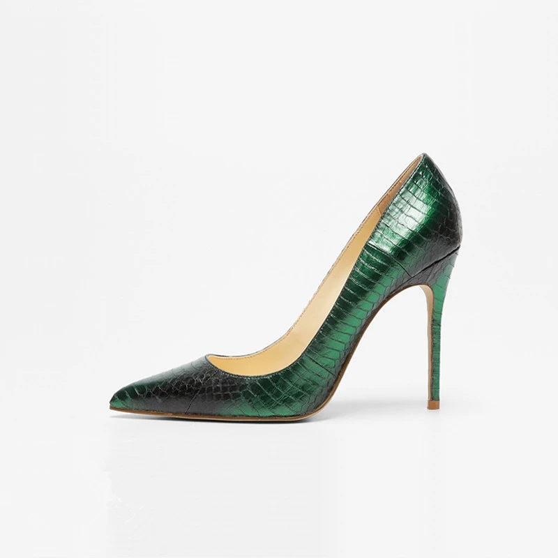 European shoes green snakes leather women dress thin high heel shoes
