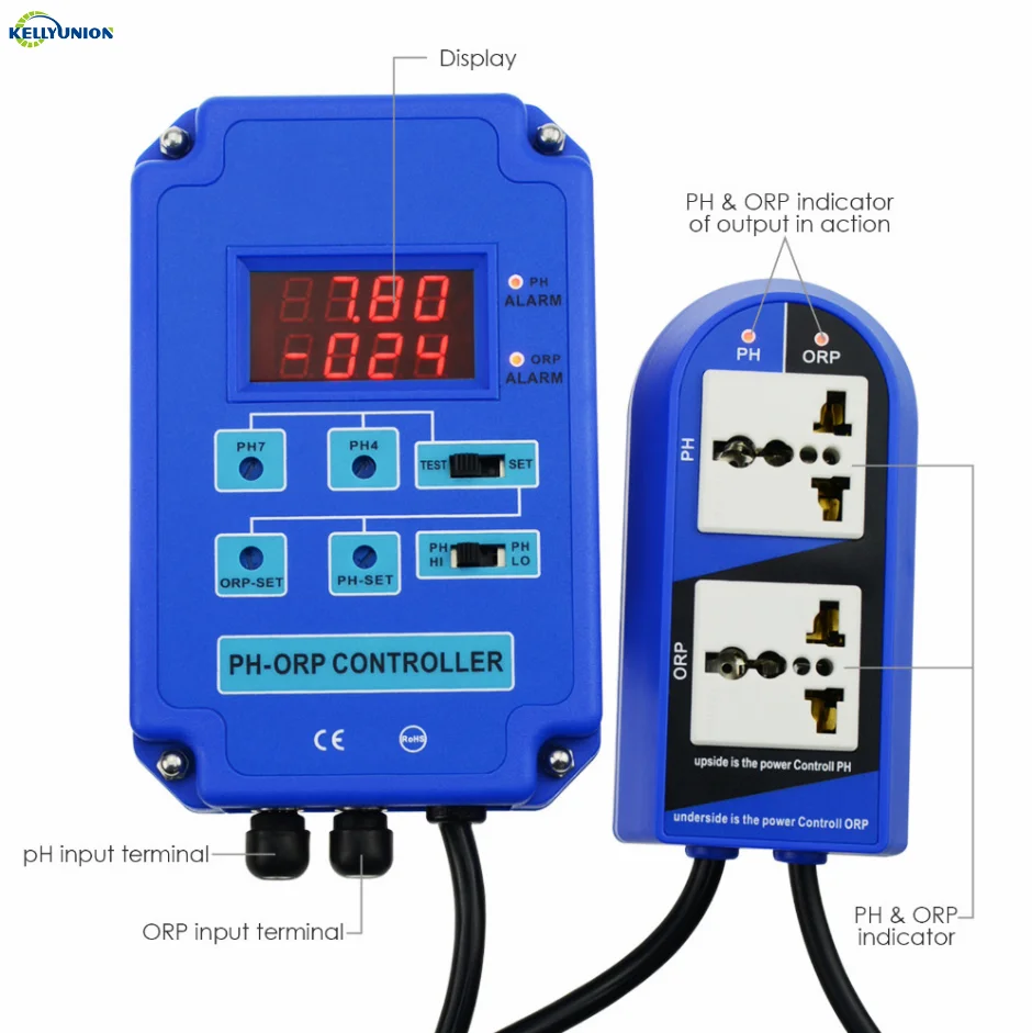 Digital pH ORP Redox 2 in 1 Controller Monitor w/ Output Power Relay Control, Electrode Probe BNC, Water Quality Meter Kit