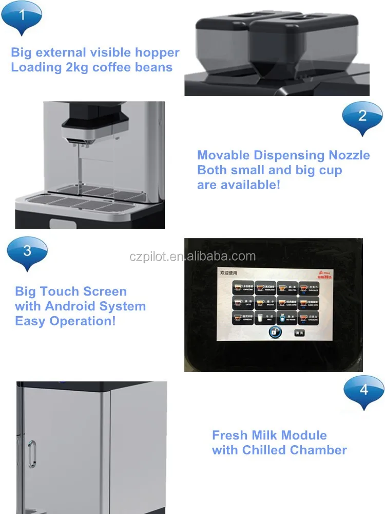 Touch Button Fresh Milk Bean to Cup Coffee Machine- Phaeton