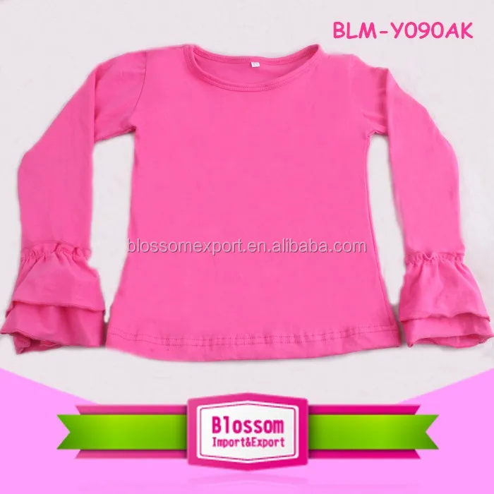
Wholesale in stock spring triple ruffle icing cotton blank boutique shirts long sleeve o-neck baby icing shirts spandex 