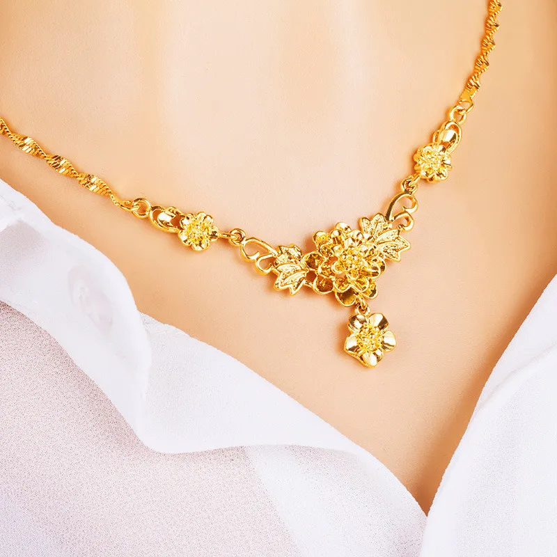DAICY Fashion women flower 24k copper 40 grams gold necklace designs