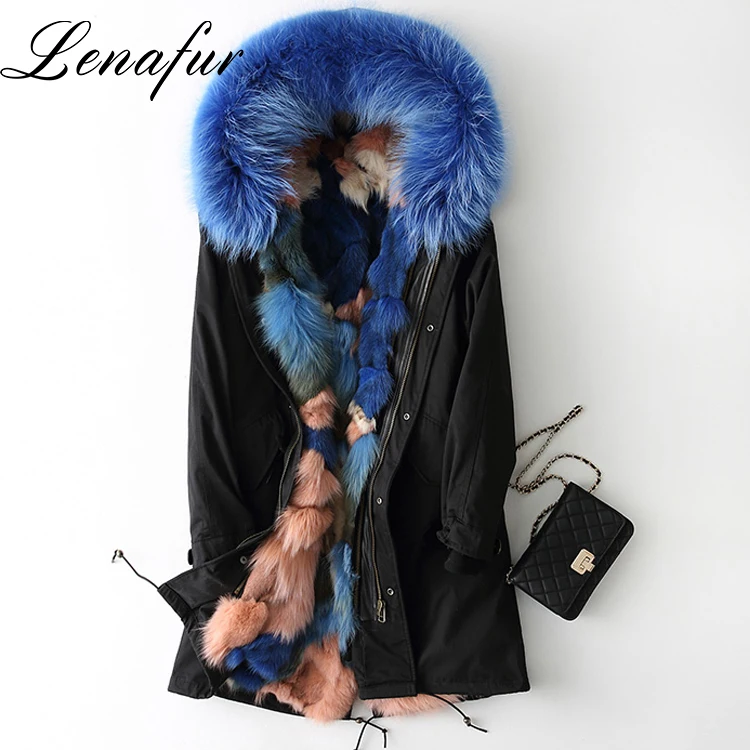 Горячая Распродажа молодой моды 2018 парки енота Буле шарф Лисий Мех вниз парка и пальто