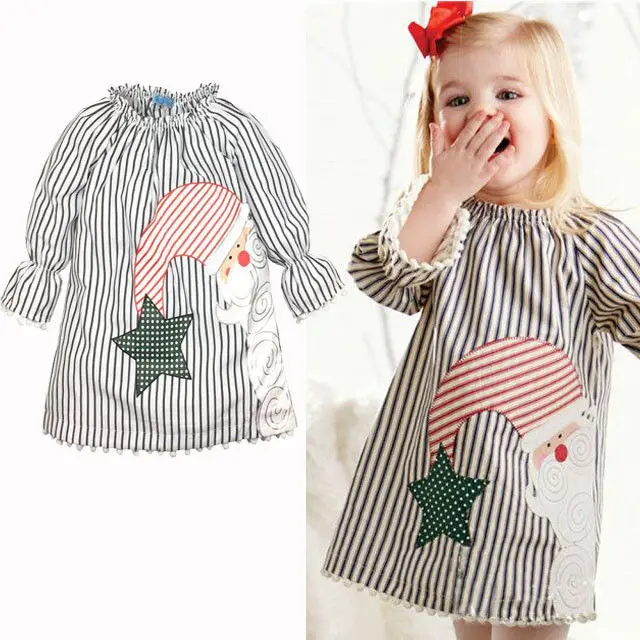 2016 Popular Christmas Baby Girls font b Dress b font Baby Girl Long sleeve Stripe Santa