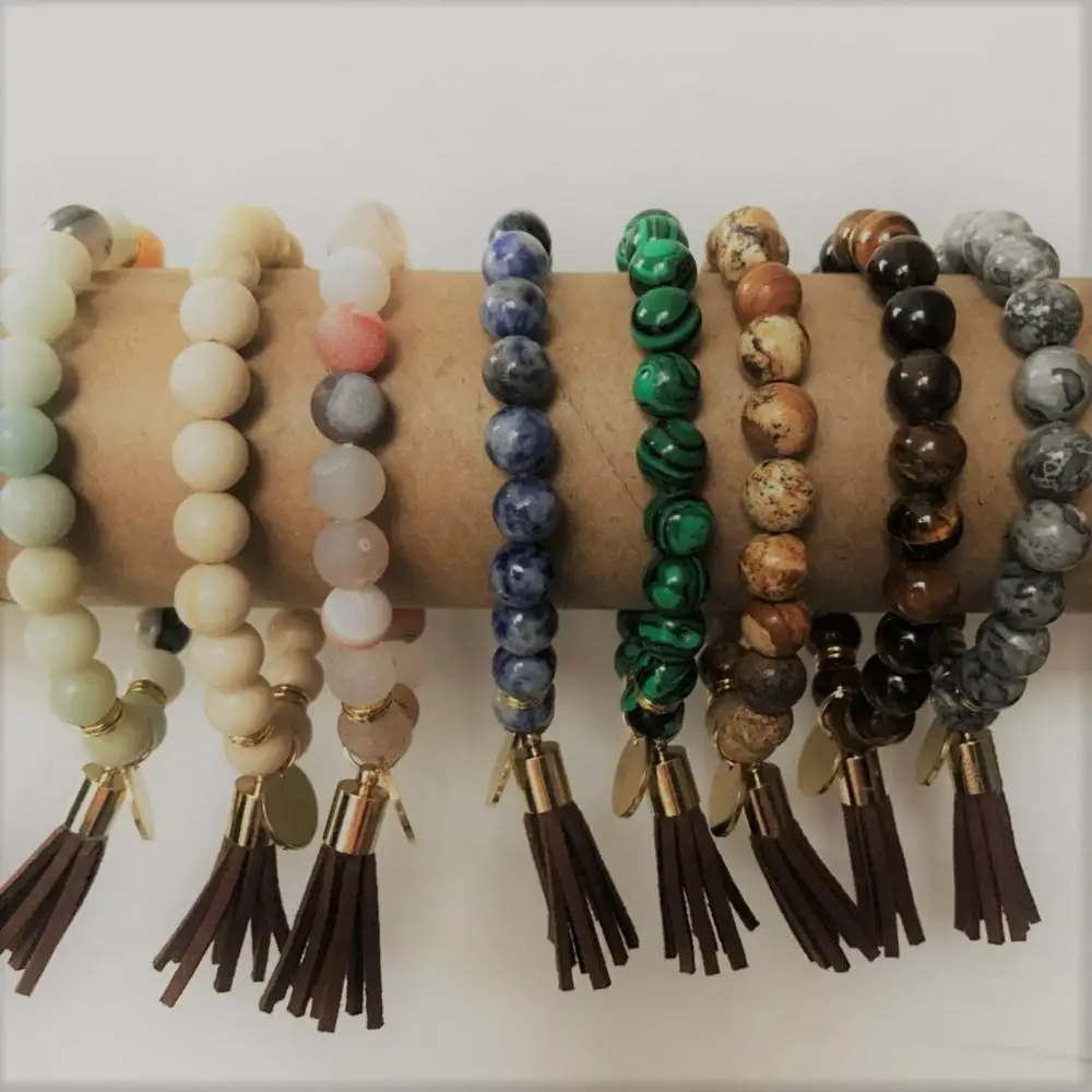 New Design Amazonite beads Bracelet with Leather Suede Tassel Bracelet Bohemian Bracelet
