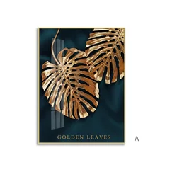 Современный холст Настенный декор Висячие Золотые листья настенная стеклянная Живопись дизайн с рамкой