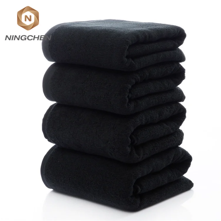 High End Thick Terry And Fluffy Black OEM 100% Cotton Bath Towels 100% Cotton Bleach Proof Black Towel for Salon