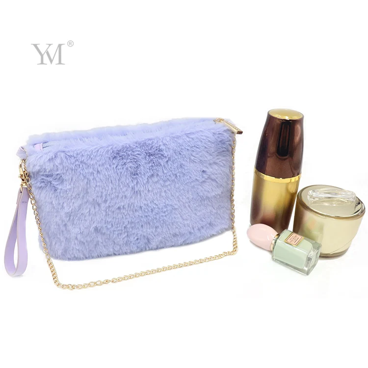 Fashion Lady Hanging Plush Velvet Makeup Cosmetic Bag with Chain