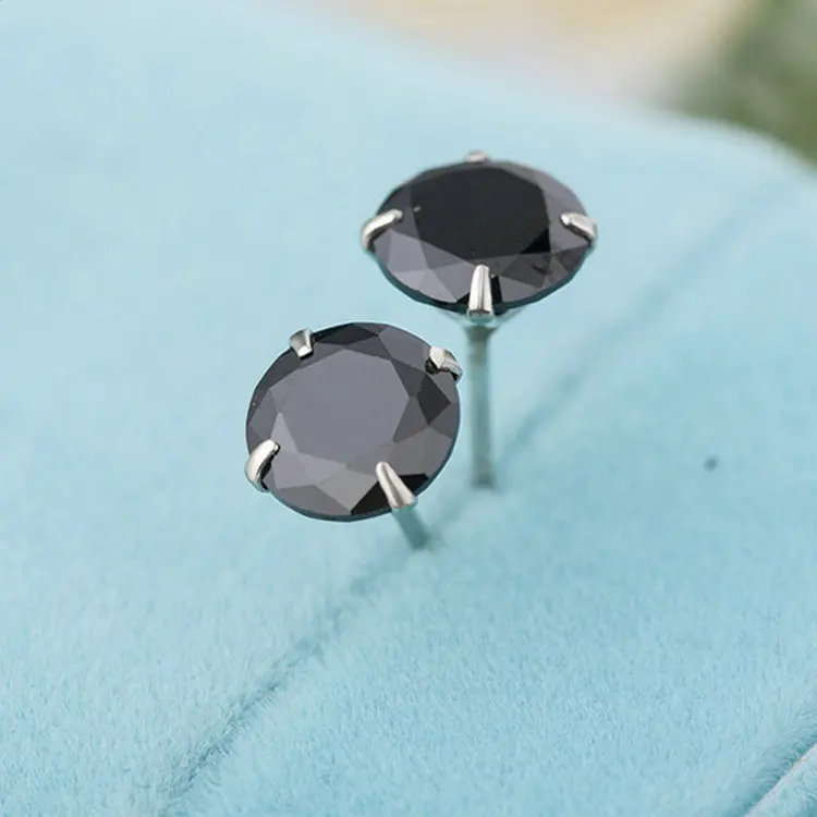 R.GEM. 3 4 5 6 7mm Fancy 925 Sterling Silver Round CZ Zircon Stud Earrings for Girls Gift