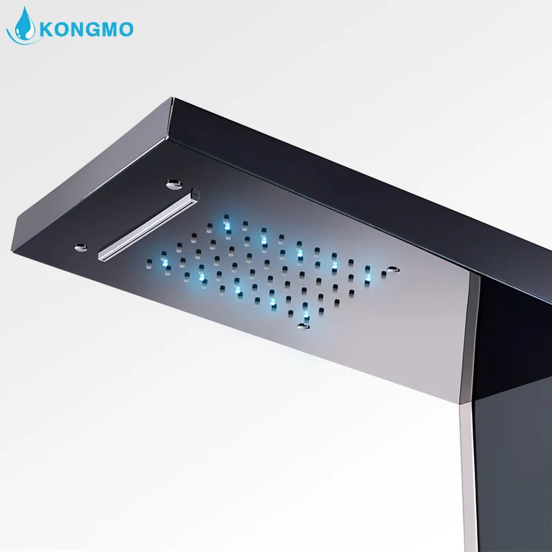 LED Bathroom Shower Panel Multi-Function 304 Stainless Steel Wall Mounted Cold And Hot Water Amazon Hot Sales Matt Black 8006