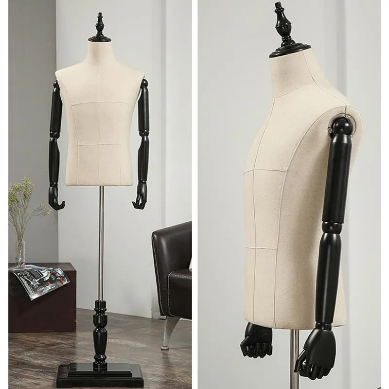 Реквизит XINJI, полутело, мужской манекен, вешалка для костюма, официальное платье, демонстрационная стойка, модель мужского манекена из ткани с деревянными руками