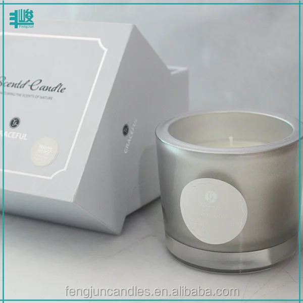 FJ-GB009Box metal effect silver color glass jar candle scents wholesale private candle labels with candle wick cotton yarn