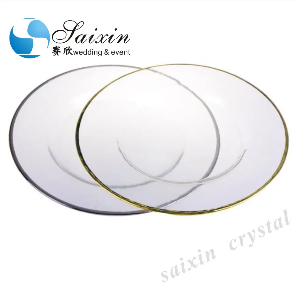 Wholesale Cheap Wedding Silver Rose Gold Rim Charger Plates Glass