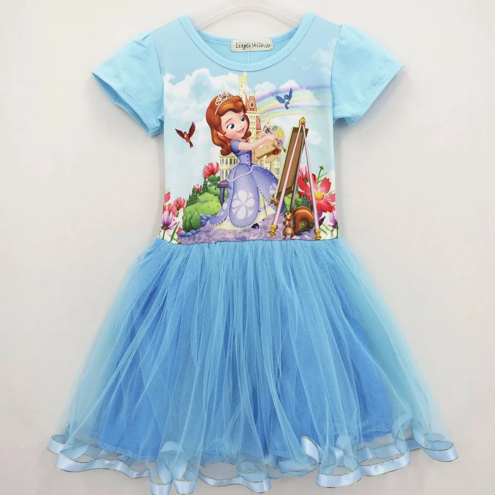 Latest design summer girls tutu dress hot selling cartoon short kids dress