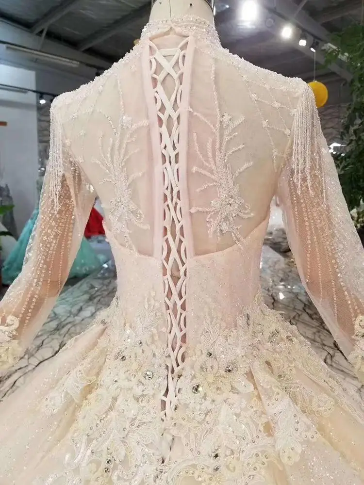 LS11067 jancember с длинным рукавом свадебное платье с высоким воротом платье для свадебной церемонии для девочки кружева ткань для свадебного платья