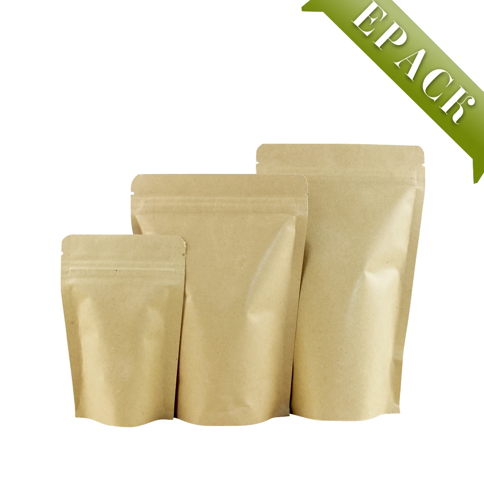 
Customized ziplock stand up kraft paper bag flat bottom pouch 
