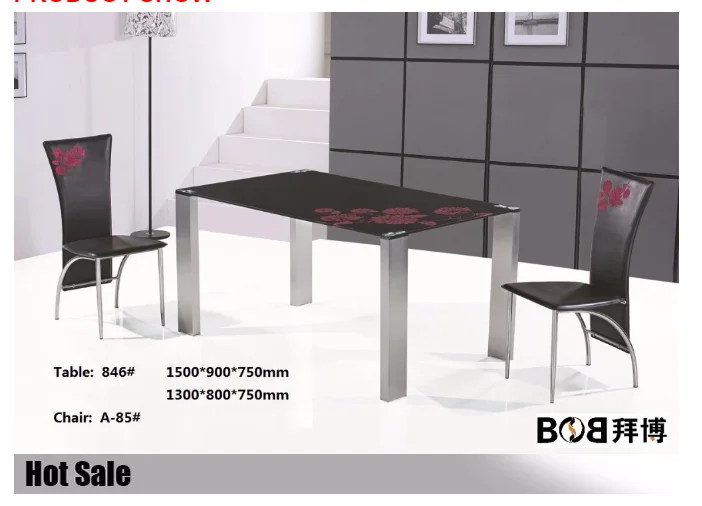 dining table set italian Modern and elegant European restaurant with glass safflower tea table and black leather chair