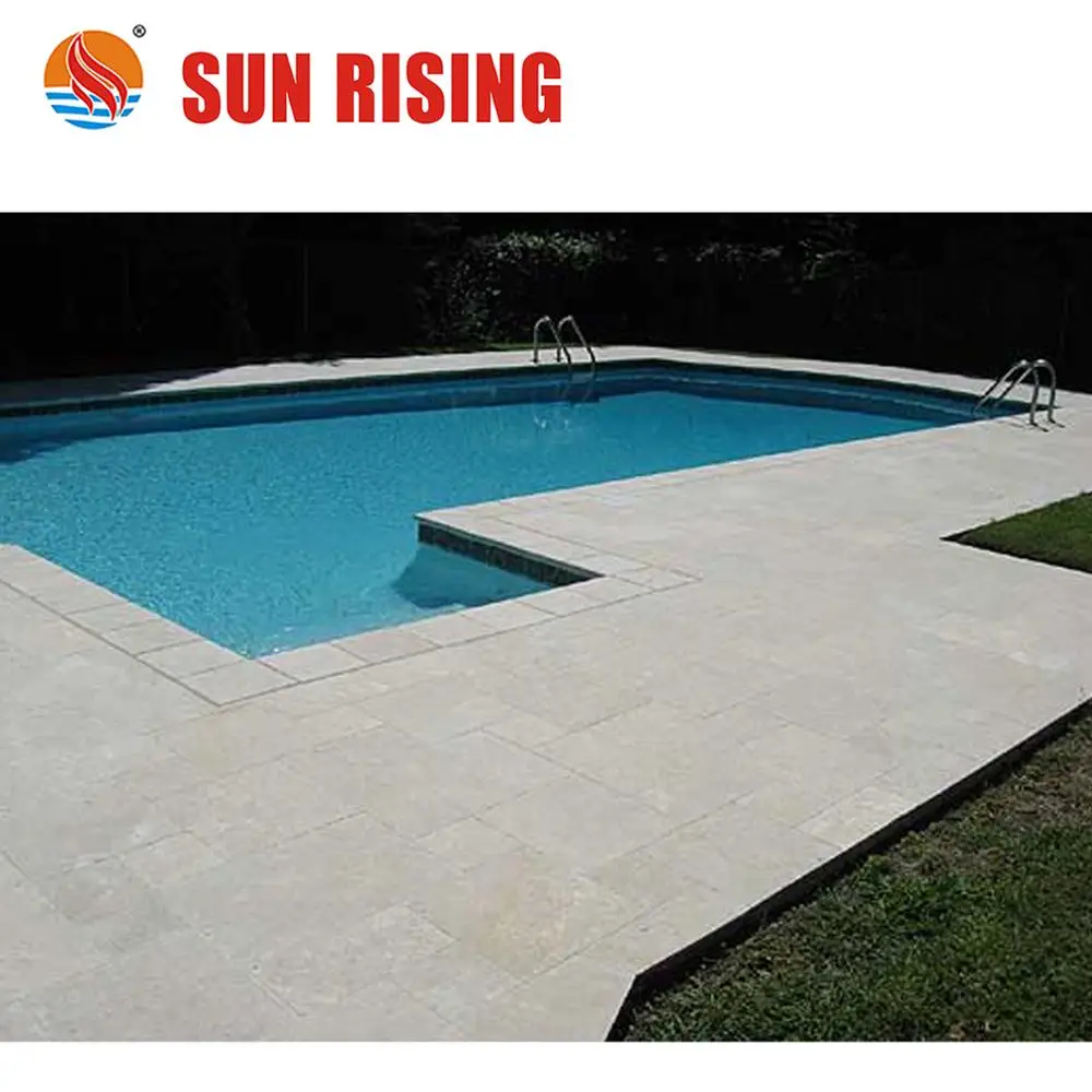 Popular White Travertine French Pattern For Swimming Pool Coping And Tile