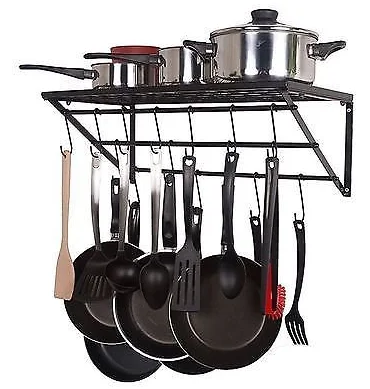 Factory Price wholesale wall mount pot and Pan rack kitchen metal storage racks