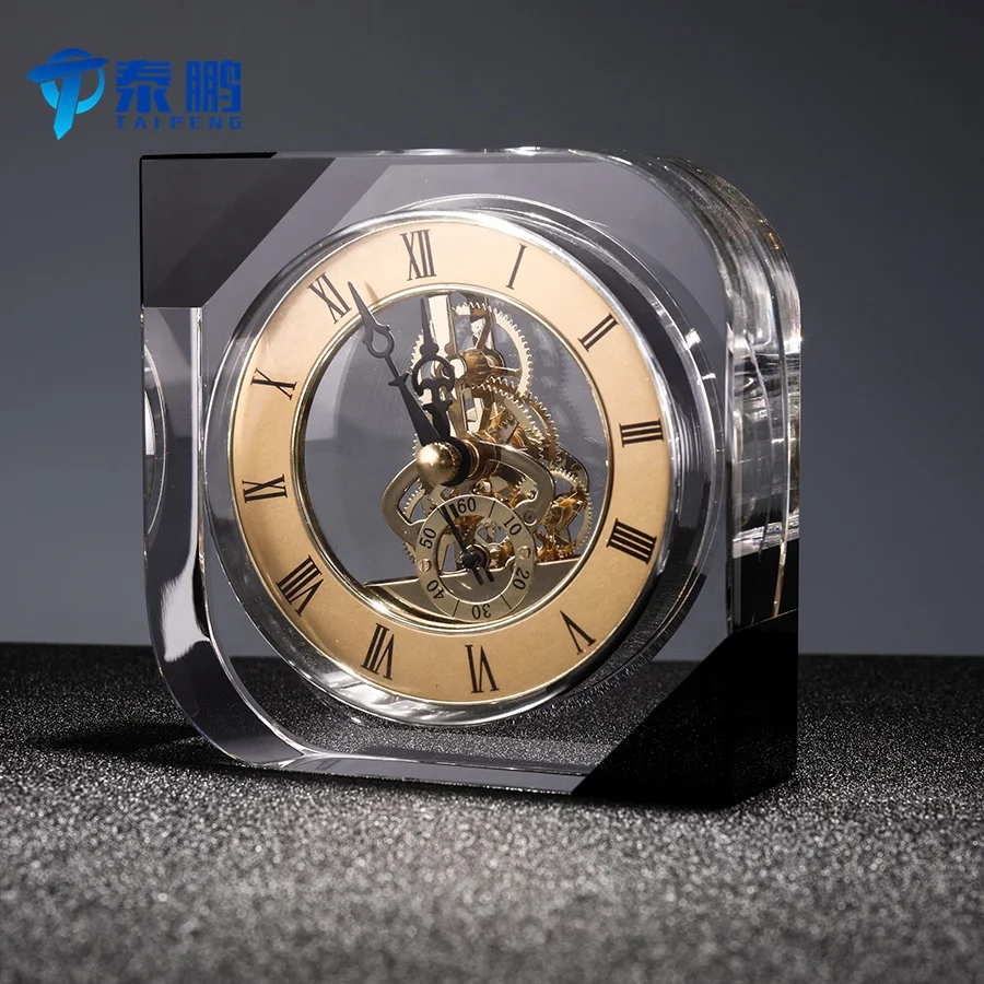 
Fashionable square black crystal electronic mechanical clock for souvenir 