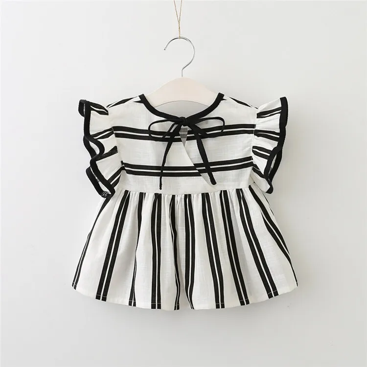 
Summer Blouse Kids Baby Flare Sleeve Cotton Tops Black White Stripe Blouses For Girls Shirts Children Clothing 