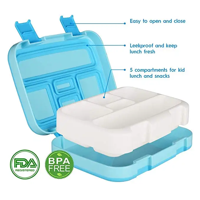 Lunch Box for Kids Bento Box Container Children with Spoon Super Leakproof 5-Compartment Durable BPA-Free Microwave Safe
