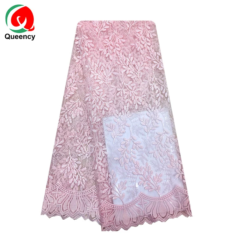 
Queency African French Bridal Lace Fabric With Stone Embroidered Chantilly Flower French Tulle Lace With 3D Foliage Net lace 