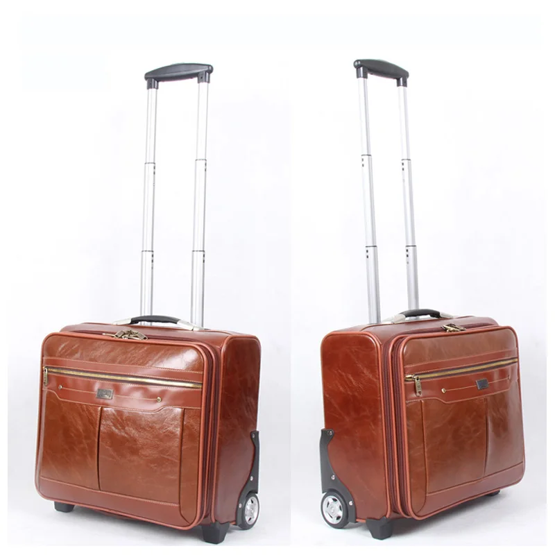 2019 hot selling PU leather business 3pcs travel suitcase trolley luggage