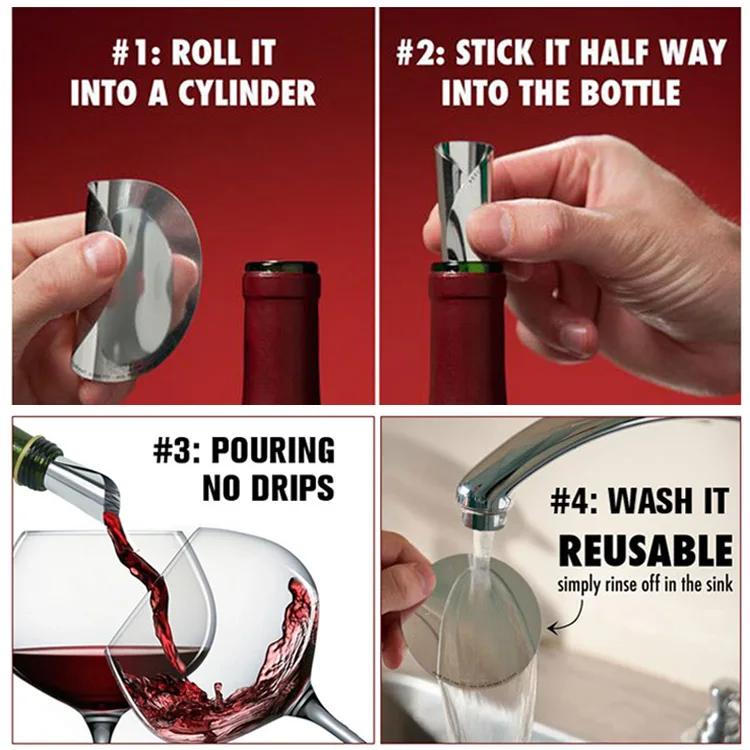 
Promotion Food Grade Cheap NO Dripping Wine Drop Stopping Pour Spouts Wine Drop Disc Set Stop Dripping Foil Wine Pourer 