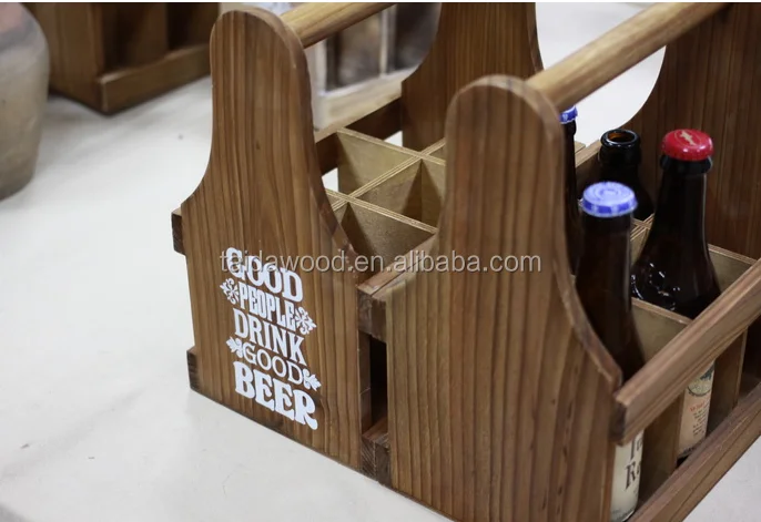 rustic wooden beer bottle glass carrier