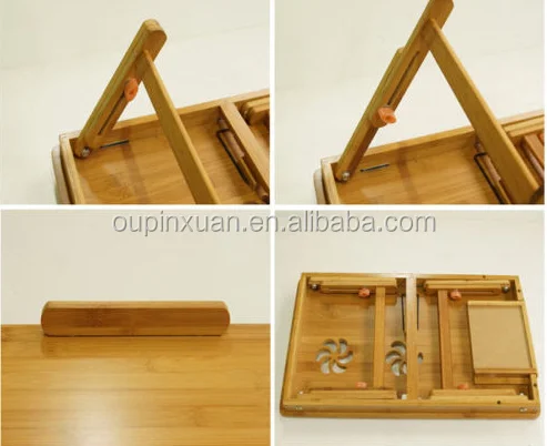 Bamboo Multi-Position Adjustable Serving Bed Tray with Drawer folding laptop table
