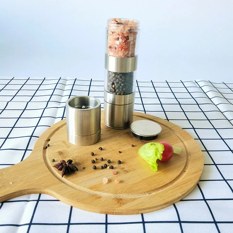 Kitchen Accessaries Stainless Steel Manual Salt Pepper Spice Mill 2 in 1 Grinder