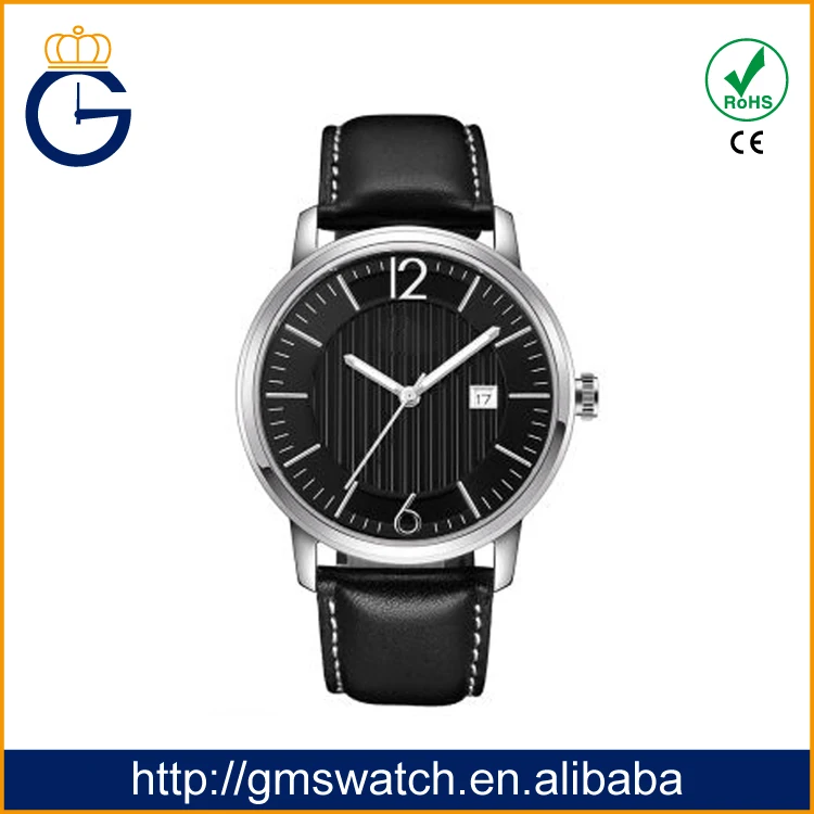 2017 high quality best selling black leather custom watch business man watch
