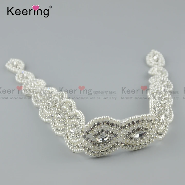 wholesale handmade white pearl beaded bridal waist belt for wedding dress WRA-845