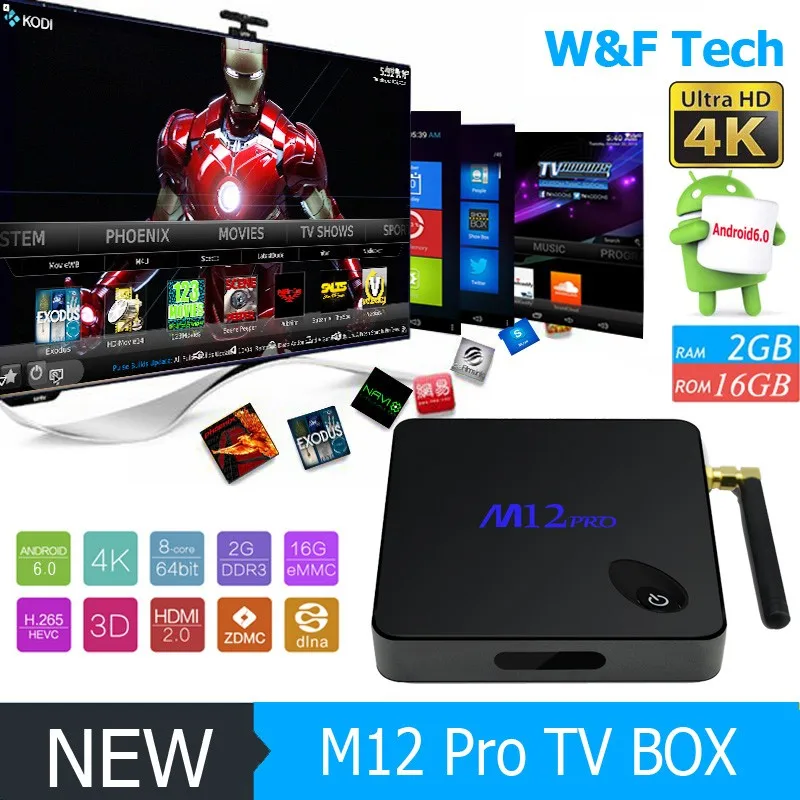 Лучшие продажи продуктов tv box для румынии full hd 1080 P m12 pro media player amlogic s912 android tv box s912