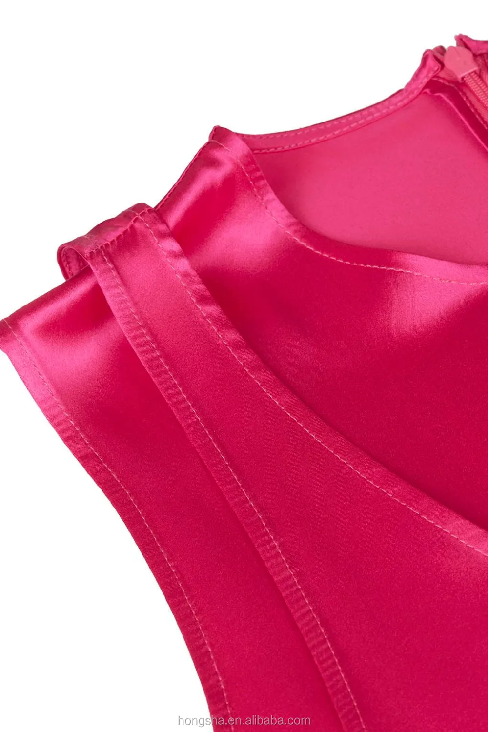 Latest Fashion Sleeveless Gambar Model Gaun Satin Long Dress Hot Pink Satin Dress Designs HSD6834