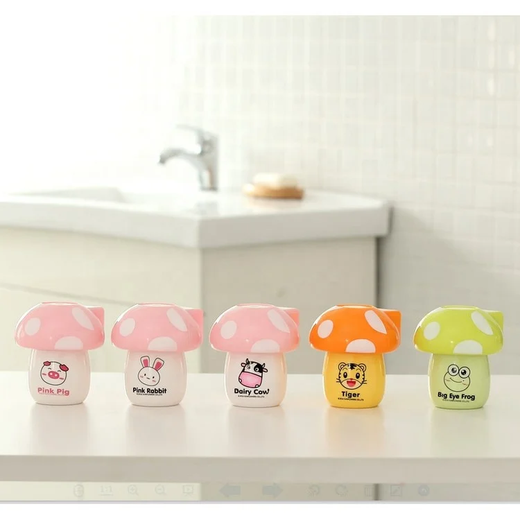 Creative Small Cute Plastic Cartoon Mushroom Children Hand Free Automatic Toothpaste Toothbrush Tube Squeezer Dispenser for Kids