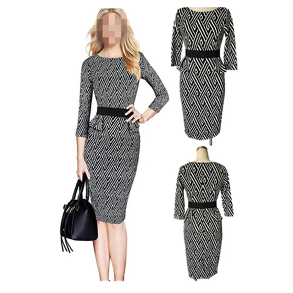 Long sleeves fashion office ladies spring autumn dress woman career dress