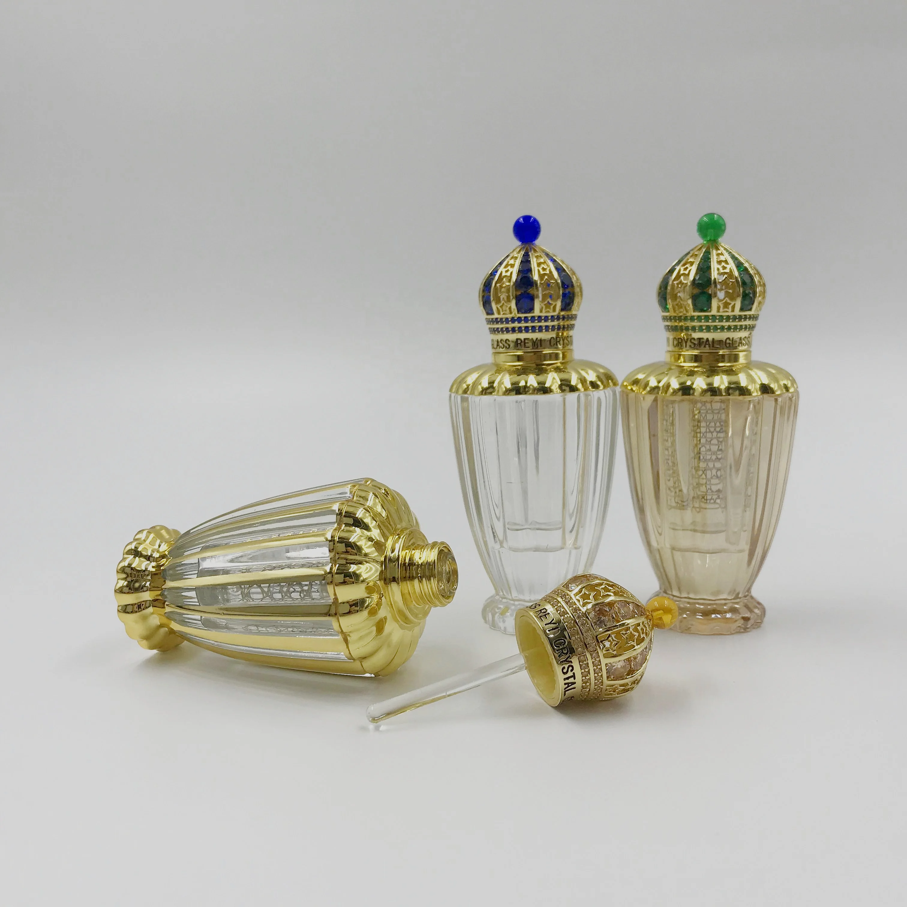 Luxury Crystal Glass Bottle With Jewelry Cap For Purfumes Oud Oil Attar Bottle