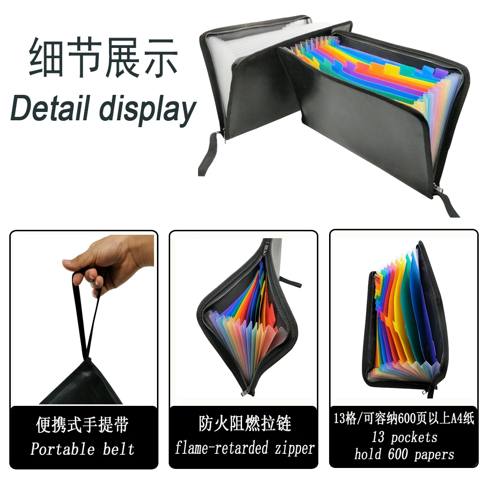 Silicone Coated Fiberglass Expanding 13 Pocket File Folder Heavy Duty Zippers Fireproof Document Bag
