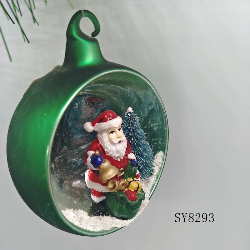 New design festival Christmas 8*8*8 cm Glass ball with resin Santa Claus and snowman inside For Party and Home Decoration