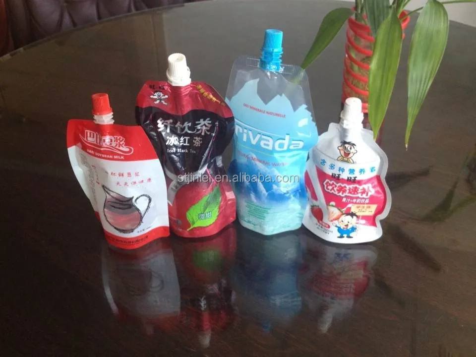 Custom laminated printing juice bag liquid packaging Stand Up Plastic Water Spout Pouch