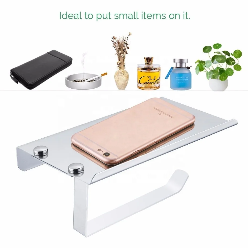 No-Drilling Stainless Steel Bathroom Toilet Wall Mount Mobile Phone Storage Shelf Rack Roll Tissue Paper Hanger Holder